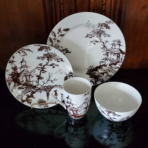 NIB Scalamandre' Lenox 4pc "Toile Tale Chocolate" 1 Place Setting Brown & White - Picture 14 of 16